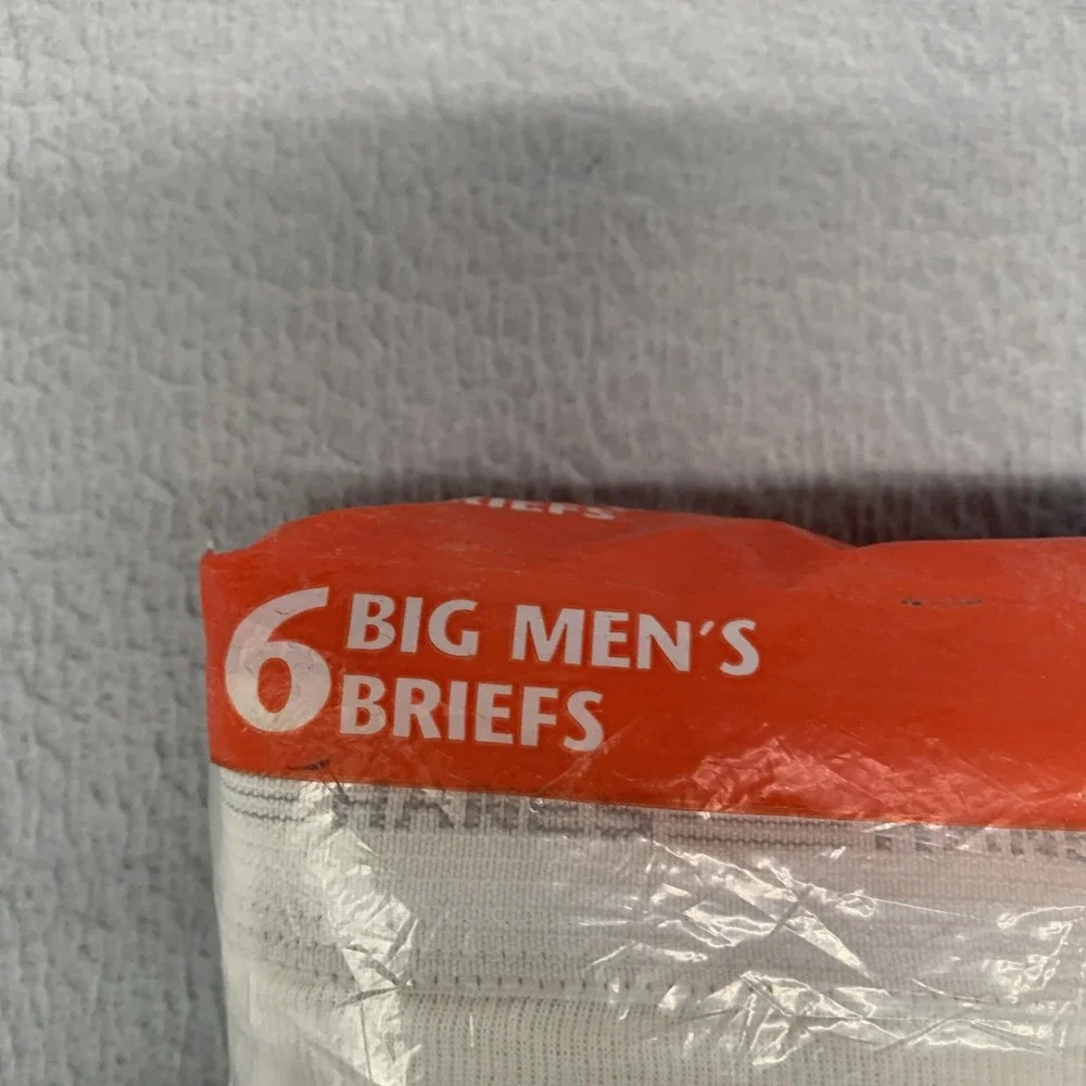 Vtg 90s Hanes Big‎ Men's Briefs 6 Pack White 100% Cotton Size 2X 46-48 Deadstock